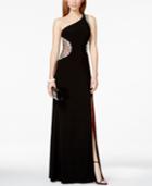 Betsy & Adam Crystal Illusion One-shoulder Dress