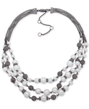 Givenchy Hematite-tone Imitation Pearl & Pave Bead Multi-srand Collar Necklace, 16 + 3 Extender
