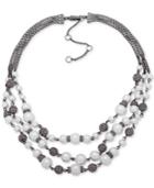 Givenchy Hematite-tone Imitation Pearl & Pave Bead Multi-srand Collar Necklace, 16 + 3 Extender