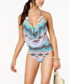 Bar Iii Printed Cowl-neck One-piece Swimsuit, Created For Macy's Women's Swimsuit