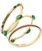 Inc International Concepts Gold-tone Green Mixed-media Bangle Bracelet