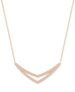 Swarovski Rose Gold-tone Double V Pave Pendant Necklace