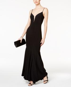 Betsy & Adam Petite Illusion Mesh Mermaid Gown
