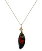 Paul & Pitu Naturally Gold-tone Stone & Feather Long Pendant Necklace