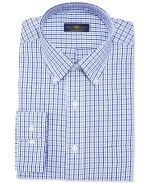 Club Room Estate Wrinkle Resistant China Blue Twill Gingham Dress Shirt