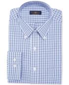 Club Room Estate Wrinkle Resistant China Blue Twill Gingham Dress Shirt