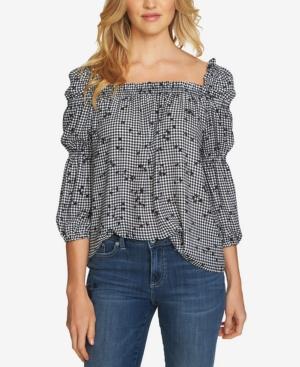 Cece Cotton Printed Square-neck Blouson Top