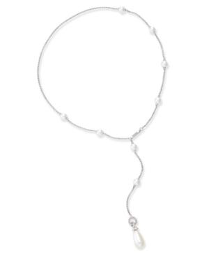 Danori Silver-tone Imitation Pearl And Cubic Zirconia Lariat Necklace