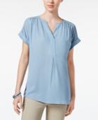Charter Club Petite Pleated-shoulder Top, Only At Macy's