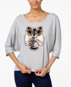 Miss Chievous Juniors' Sequined Owl Dolman-sleeve T-shirt