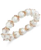Charter Club Rose Gold-tone Imitation Pearl And Pave Stretch Bracelet, Only At Macy's