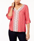 Style & Co Printed Notched-neck Top, Created For Macy's