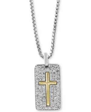 Effy Men's White Sapphire Cross Dog Tag 22 Pendant Necklace (1-3/8 Ct. T.w.) In Sterling Silver & 18k Gold
