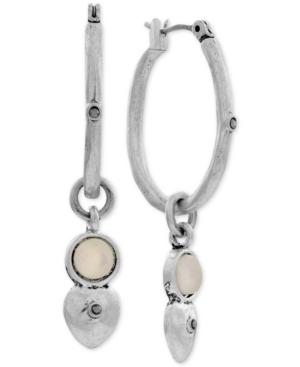 Lucky Brand Silver-tone White Stone Drop Hoop Earrings