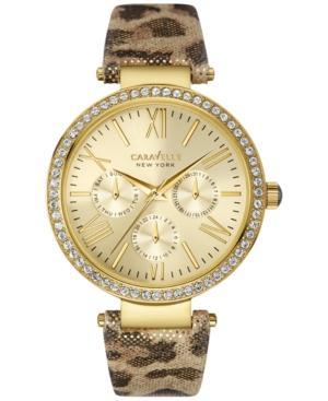 Caravelle New York By Bulova Women's Metallic Leopard Print Leather Strap Watch 38mm 44n103