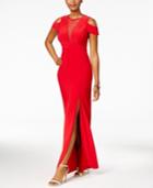Nightway Illusion Mesh Cold-shoulder Gown