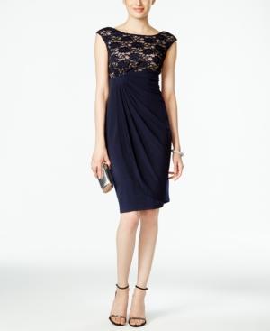 Connected Sequin Lace Faux-wrap Cocktail Dress