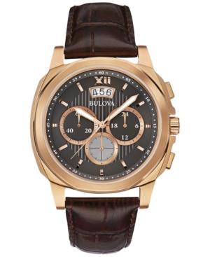 Bulova Men's Chronograph Brown Leather Strap Watch 43mm 97b136
