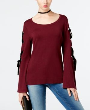Inc International Concepts Velvet Lace-up Sweater, Created For Macy's