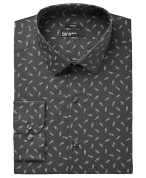 Bar Iii Men's Slim-fit Stretch Easy Care Charcoal Paperclip Print Dress Shirt, Created For Macy's