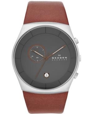 Skagen Men's Chronograph Brown Leather Strap Watch 42mm Skw6085
