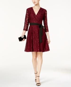 Ellen Tracy Lace Faux-wrap Dress