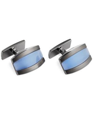Ryan Seacrest Distinction Brushed Gunmetal And Cat Eye Blue Stone Cufflinks