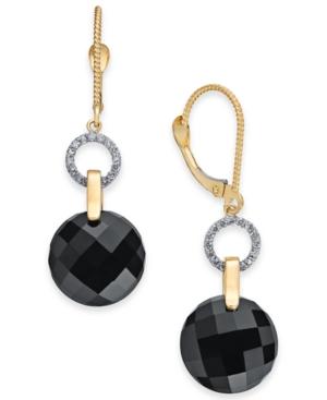 Onyx (12mm) & Diamond (1/6 Ct. T.w.) Drop Earrings In 14k Gold