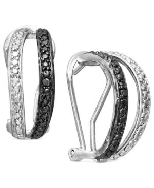 Victoria Townsend Sterling Silver Earrings, Black Diamond (1/4 Ct. T.w.) And White Diamond Accent Hoop
