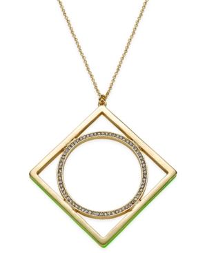 Abs By Allen Schwartz Gold-tone Pave And Green Geometric Pendant Necklace