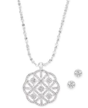 Charter Club Silver-tone Crystal Pendant Necklace & Stud Earrings