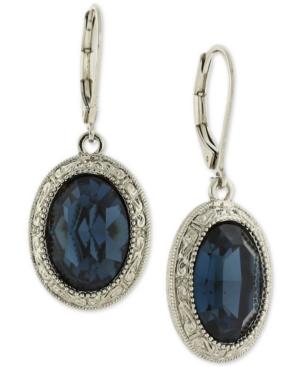 2028 Silver-tone Oval Stone Filigree Drop Earrings
