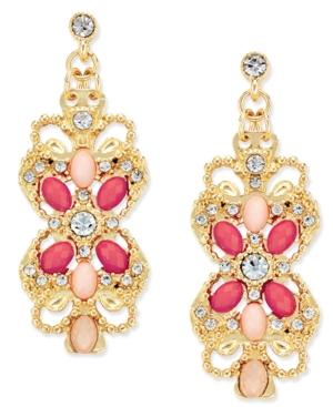 Inc International Concepts Gold-tone Pink And Blush Stone Filigree Drop Earrings, Only At Macy's