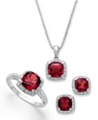 Sterling Silver Jewelry Set, Garnet (4-3/4 Ct. T.w.) And Diamond Accent Necklace, Earrings And Ring Set