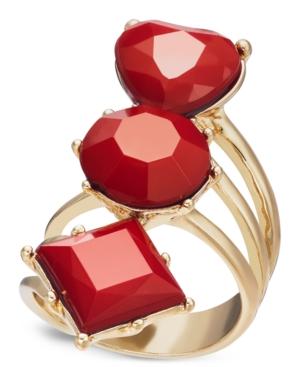 Thalia Sodi Gold-tone & Red Heart Tri-stone Ring, Created For Macy's