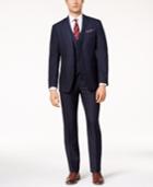 Perry Ellis Men's Slim-fit Blue Tonal Grid-pattern Vested Stretch Suit