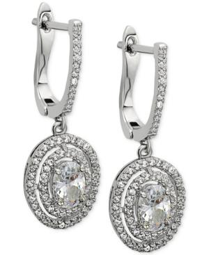 Nina Silver-tone Crystal Pave Halo Drop Earrings