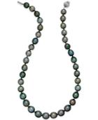 Cultured Tahitian Black Pearl (10-12mm) Strand Necklace In 14k White Gold