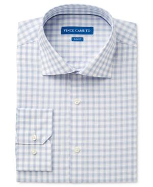 Vince Camuto Men's Slim-fit Blue Dobby Check Dress Shirt