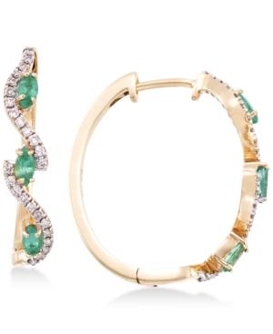 Rare Featuring Gemfields Certified Emerald (3/8 Ct. T.w.) And Diamond (1/5 Ct. T.w.) Hoop Earrings In 14k Gold, Only At Macy's