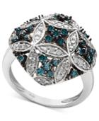 Blue And White Diamond Quilt Ring In Sterling Silver (1 Ct. T.w.)
