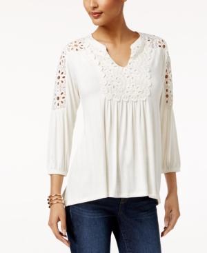 Style & Co Crochet-trim Bishop-sleeve Top, Created For Macy's