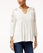 Style & Co Crochet-trim Bishop-sleeve Top, Created For Macy's