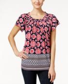 Style & Co. Printed Pleat-neck Top, Only At Macy's