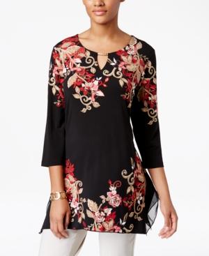 Jm Collection Floral-print Keyhole Tunic, Only At Macy's