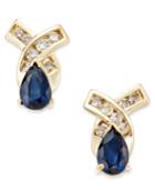 Sapphire (1 Ct. T.w.) And Diamond (1/4 Ct. T.w.) Channel Set Crisscross Earrings In 14k Gold