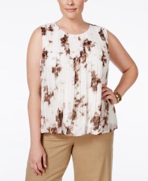 Calvin Klein Plus Size Printed Chiffon Pleat-detail Top