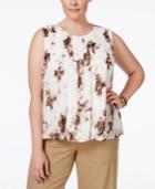 Calvin Klein Plus Size Printed Chiffon Pleat-detail Top