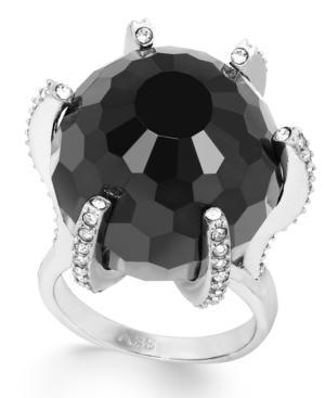 Abs By Allen Schwartz Ring, Silver-tone Black Glass Cocktail Ring
