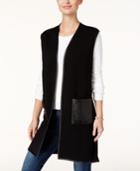 Jm Collection Faux-leather-trim Open-front Vest, Only At Macy's